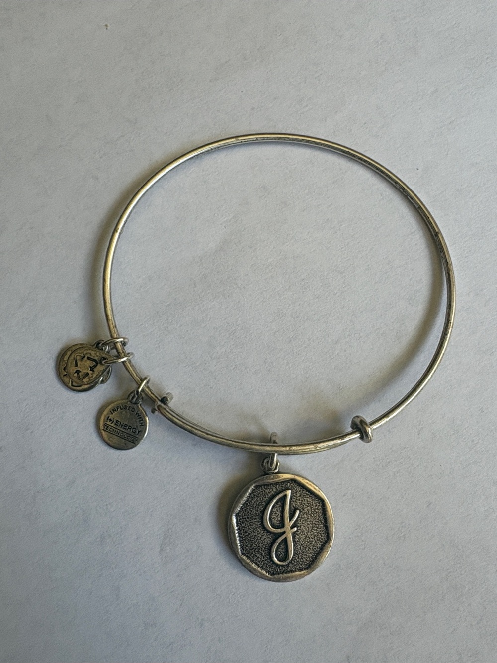 Alex and Ani Initial 'J' Silver Tone Charm Bracelet